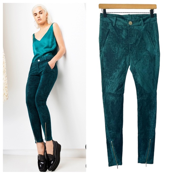 Stephanie Rad Fine Wale Skinny Corduroy Pant in Teal2 NWT